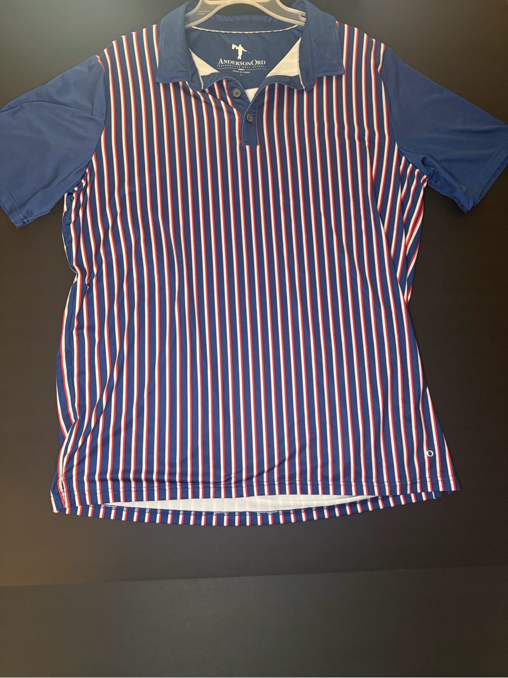Anderson Ord Navy Polo with Red & White Stripes L